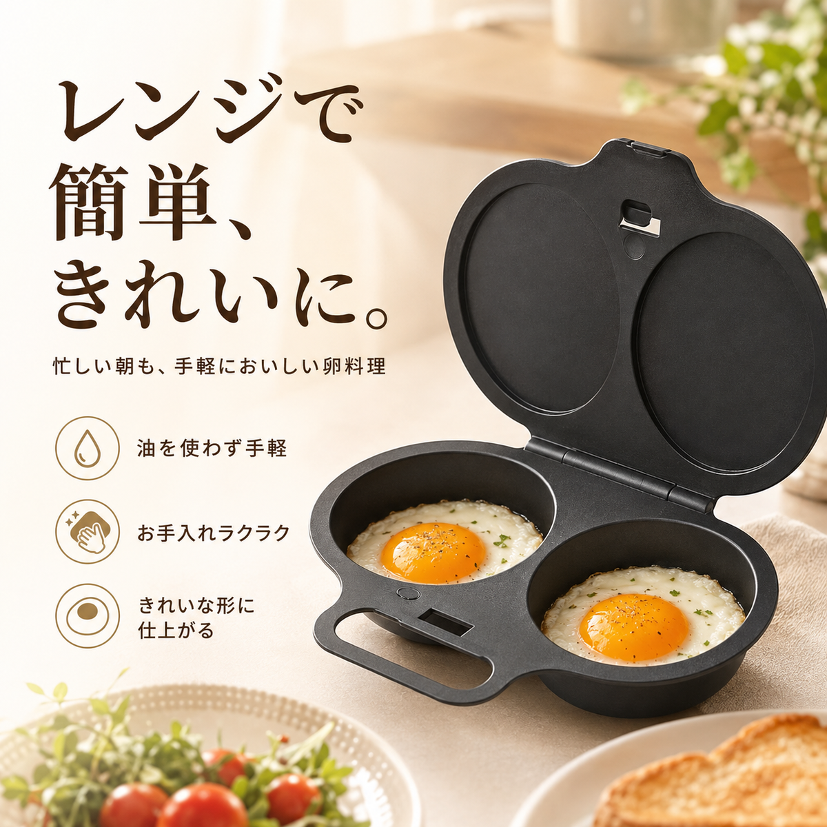 EggPro™1個買うと、もう1個無料！｜ 電子レンジ用オムレツメーカー｜簡単・時短でふんわりオムレツ