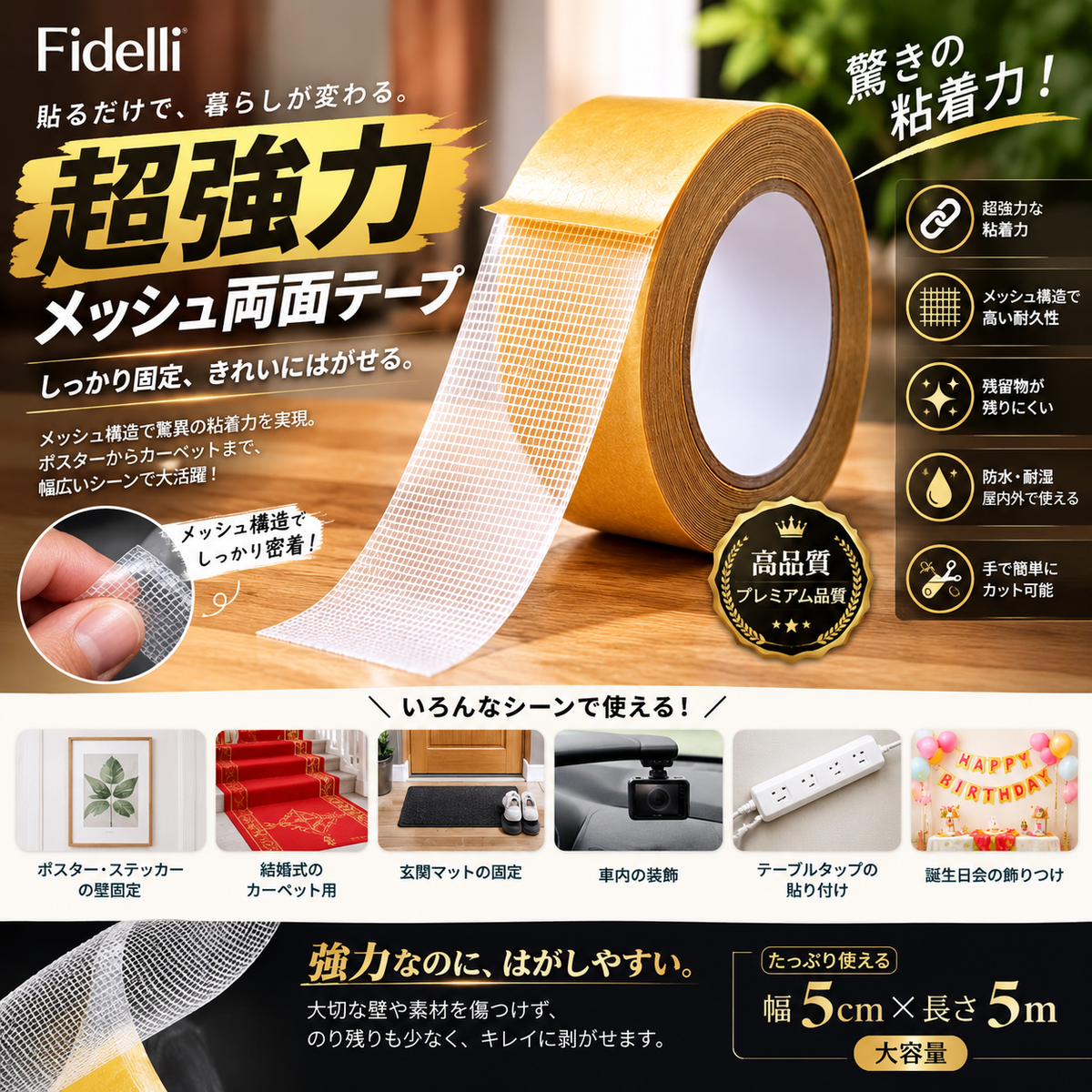 Fidelli GripMesh™ ｜超強力メッシュ両面テープ